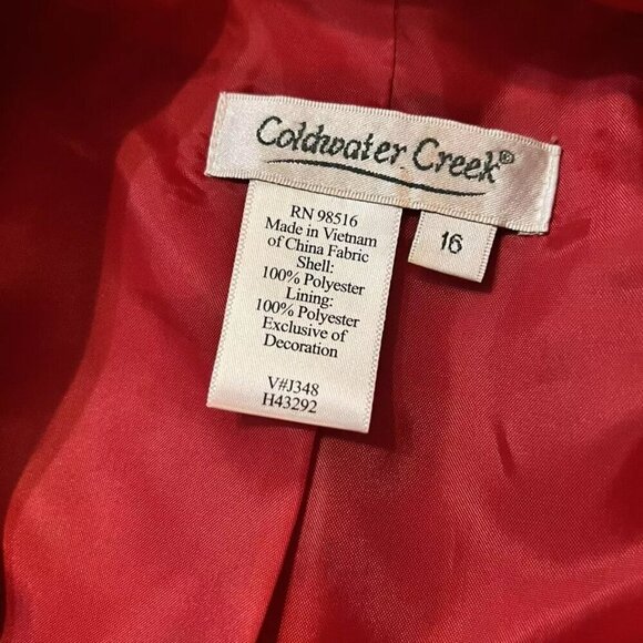 COLDWATER CREEK. Size 16. Embroidered Open Front Red Lined Jacket. GB - Picture 7 of 7